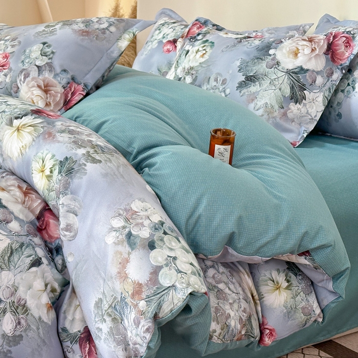 91家纺网 家纺一手货源 找家纺 桔禾家纺 2025新款田园花卉小清新直播加厚植物羊绒四件套高克重磨毛跨境四件套 大量现货 漫步花庭