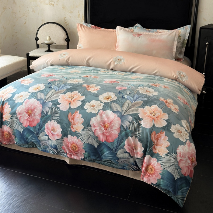 91家纺网 家纺一手货源 找家纺 桔禾家纺 2025新款田园花卉小清新直播加厚植物羊绒四件套高克重磨毛跨境四件套 大量现货 怡人花海