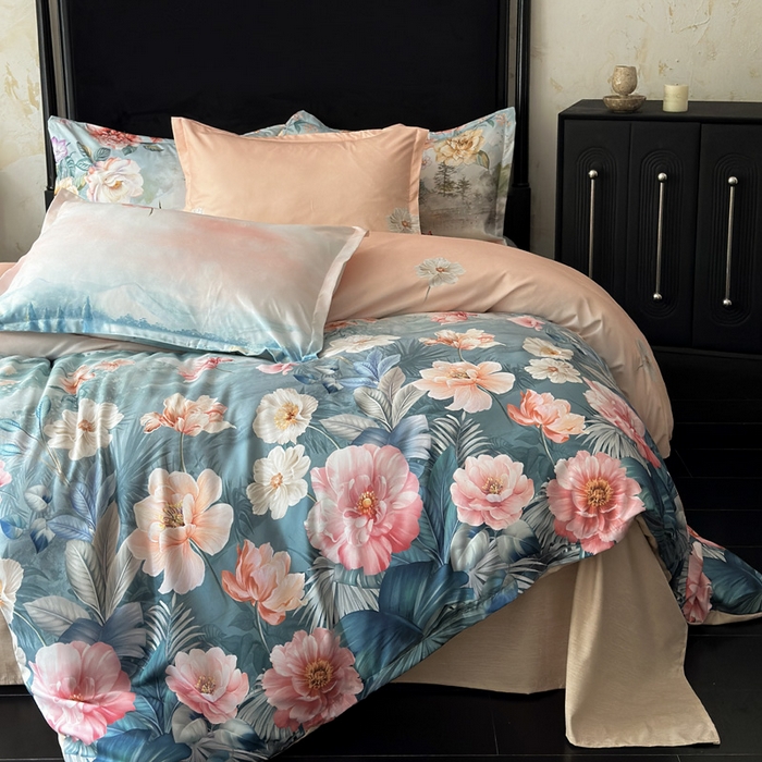 91家纺网 家纺一手货源 找家纺 桔禾家纺 2025新款田园花卉小清新直播加厚植物羊绒四件套高克重磨毛跨境四件套 大量现货 怡人花海