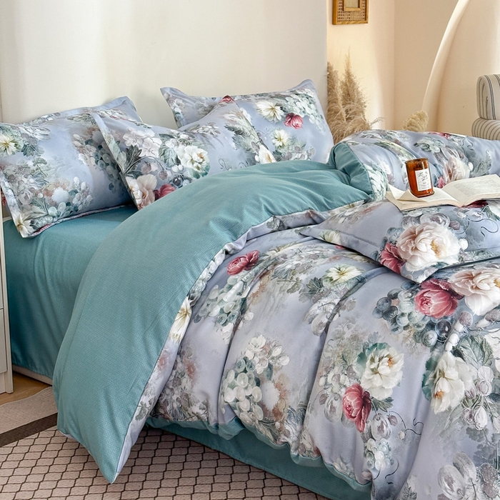 91家纺网 家纺一手货源 找家纺 桔禾家纺 2025新款田园花卉小清新直播加厚植物羊绒四件套高克重磨毛跨境四件套 大量现货 漫步花庭