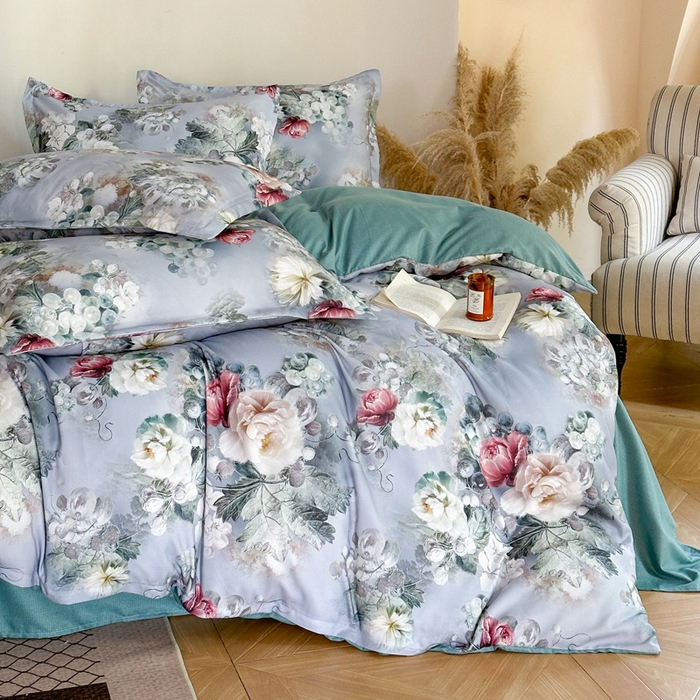 91家纺网 家纺一手货源 找家纺 桔禾家纺 2025新款田园花卉小清新直播加厚植物羊绒四件套高克重磨毛跨境四件套 大量现货 漫步花庭