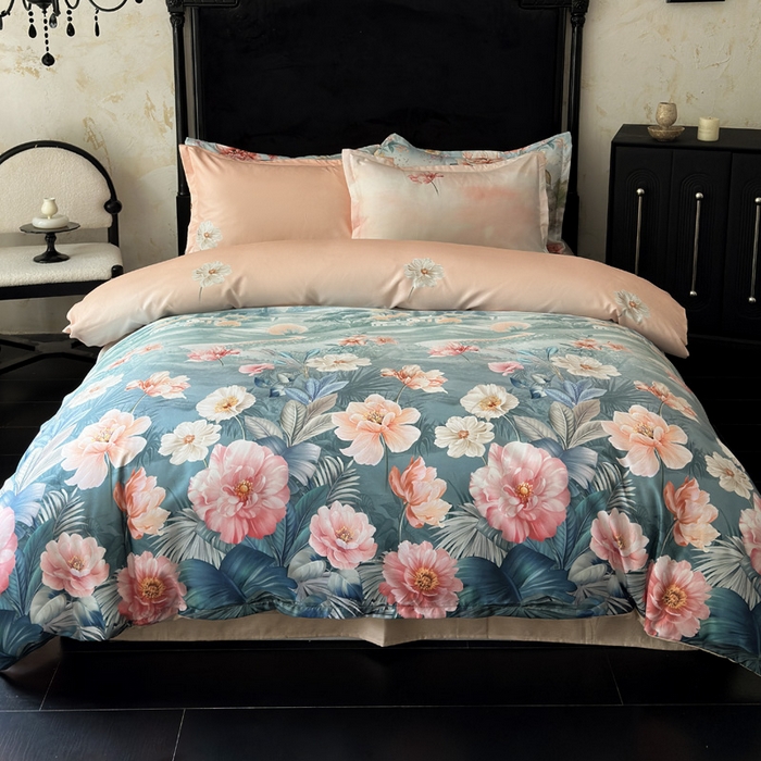 桔禾家纺 2025新款田园花卉小清新直播加厚植物羊绒四件套高克重磨毛跨境四件套 大量现货 怡人花海