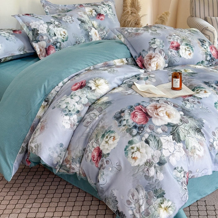 91家纺网 家纺一手货源 找家纺 桔禾家纺 2025新款田园花卉小清新直播加厚植物羊绒四件套高克重磨毛跨境四件套 大量现货 漫步花庭