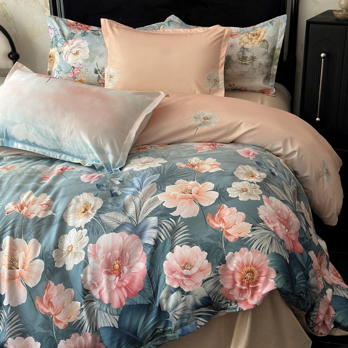 91家纺网 家纺一手货源 找家纺 桔禾家纺 2025新款田园花卉小清新直播加厚植物羊绒四件套高克重磨毛跨境四件套 大量现货 怡人花海