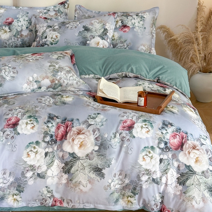 91家纺网 家纺一手货源 找家纺 桔禾家纺 2025新款田园花卉小清新直播加厚植物羊绒四件套高克重磨毛跨境四件套 大量现货 漫步花庭