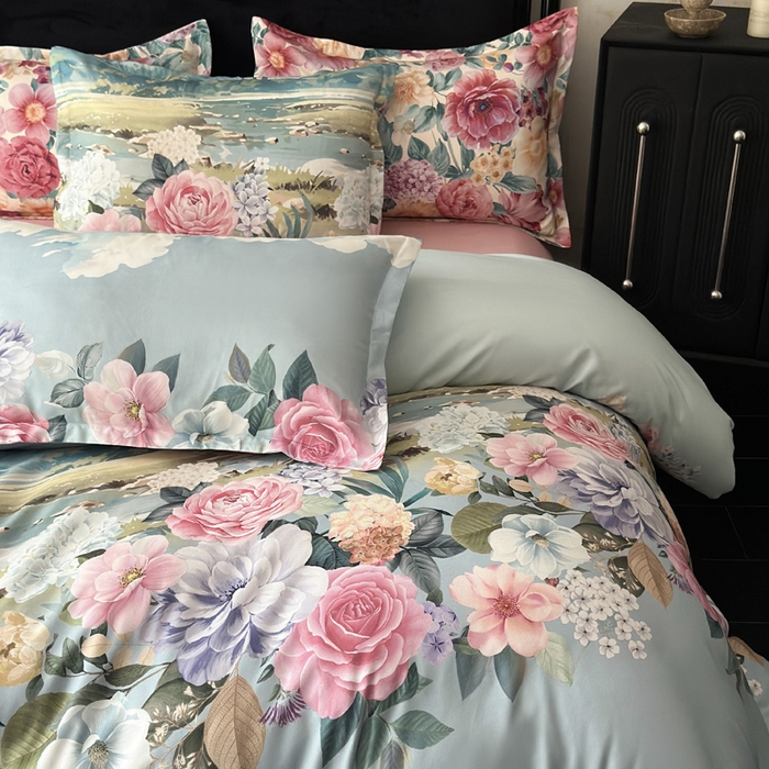 91家纺网 家纺一手货源 找家纺 桔禾家纺 2025新款田园花卉小清新直播加厚植物羊绒四件套高克重磨毛跨境四件套 大量现货 花团锦簇