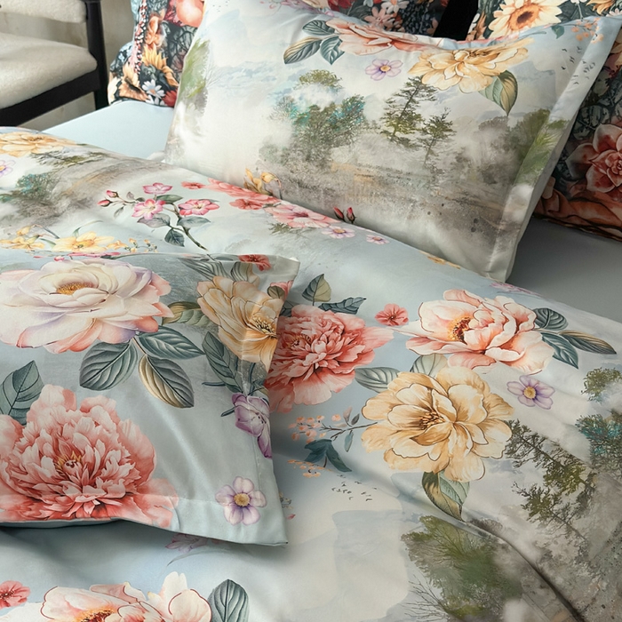 91家纺网 家纺一手货源 找家纺 桔禾家纺 2025新款田园花卉小清新直播加厚植物羊绒四件套高克重磨毛跨境四件套 大量现货 烟雨江南