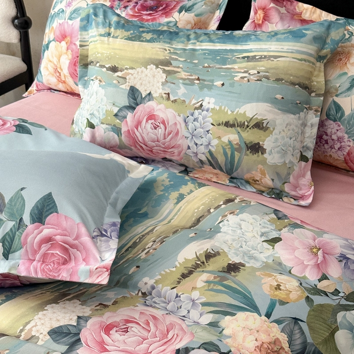 91家纺网 家纺一手货源 找家纺 桔禾家纺 2025新款田园花卉小清新直播加厚植物羊绒四件套高克重磨毛跨境四件套 大量现货 花团锦簇