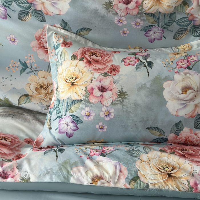 91家纺网 家纺一手货源 找家纺 桔禾家纺 2025新款田园花卉小清新直播加厚植物羊绒四件套高克重磨毛跨境四件套 大量现货 烟雨江南