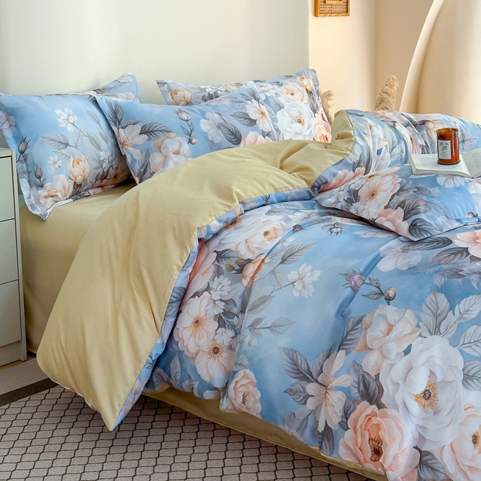 91家纺网 家纺一手货源 找家纺 桔禾家纺 2025新款田园花卉小清新直播加厚植物羊绒四件套高克重磨毛跨境四件套 大量现货 繁花海梦