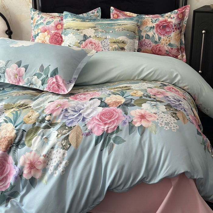 91家纺网 家纺一手货源 找家纺 桔禾家纺 2025新款田园花卉小清新直播加厚植物羊绒四件套高克重磨毛跨境四件套 大量现货 花团锦簇