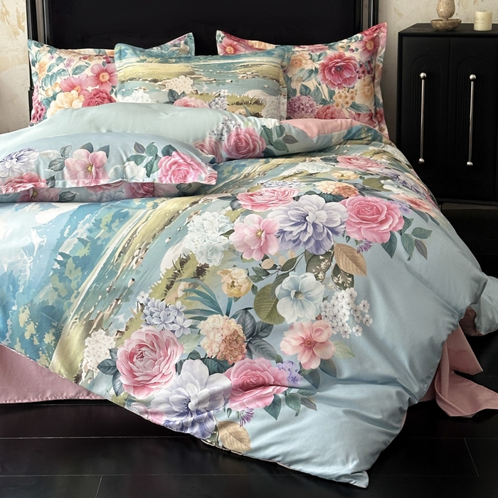 91家纺网 家纺一手货源 找家纺 桔禾家纺 2025新款田园花卉小清新直播加厚植物羊绒四件套高克重磨毛跨境四件套 大量现货 花团锦簇