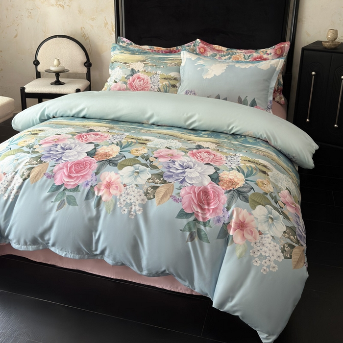 91家纺网 家纺一手货源 找家纺 桔禾家纺 2025新款田园花卉小清新直播加厚植物羊绒四件套高克重磨毛跨境四件套 大量现货 花团锦簇