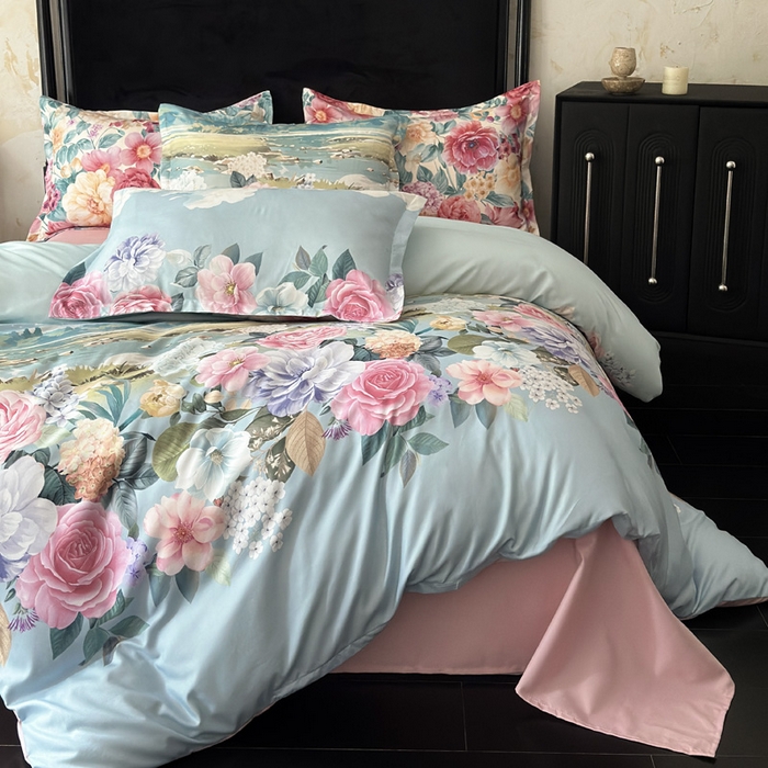 91家纺网 家纺一手货源 找家纺 桔禾家纺 2025新款田园花卉小清新直播加厚植物羊绒四件套高克重磨毛跨境四件套 大量现货 花团锦簇