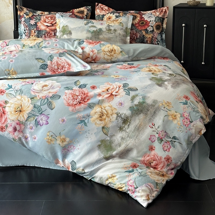 91家纺网 家纺一手货源 找家纺 桔禾家纺 2025新款田园花卉小清新直播加厚植物羊绒四件套高克重磨毛跨境四件套 大量现货 烟雨江南