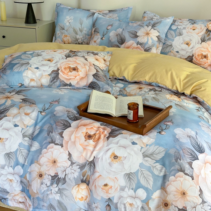 91家纺网 家纺一手货源 找家纺 桔禾家纺 2025新款田园花卉小清新直播加厚植物羊绒四件套高克重磨毛跨境四件套 大量现货 繁花海梦