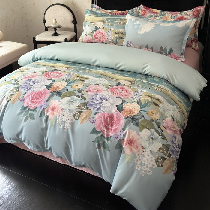 91家纺网 家纺一手货源 找家纺 桔禾家纺 2025新款田园花卉小清新直播加厚植物羊绒四件套高克重磨毛跨境四件套 大量现货 花团锦簇