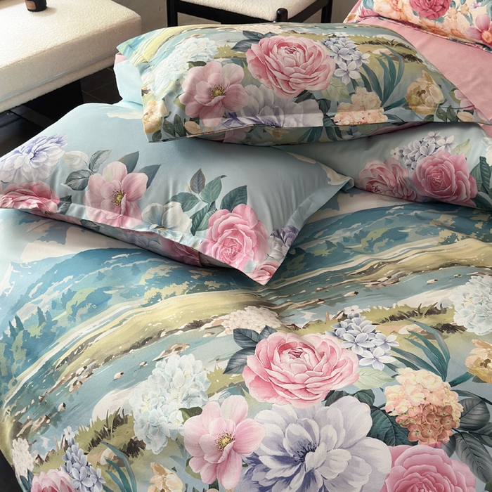 91家纺网 家纺一手货源 找家纺 桔禾家纺 2025新款田园花卉小清新直播加厚植物羊绒四件套高克重磨毛跨境四件套 大量现货 花团锦簇