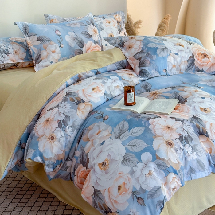 91家纺网 家纺一手货源 找家纺 桔禾家纺 2025新款田园花卉小清新直播加厚植物羊绒四件套高克重磨毛跨境四件套 大量现货 繁花海梦