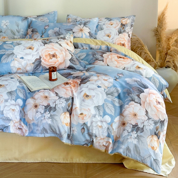 91家纺网 家纺一手货源 找家纺 桔禾家纺 2025新款田园花卉小清新直播加厚植物羊绒四件套高克重磨毛跨境四件套 大量现货 繁花海梦