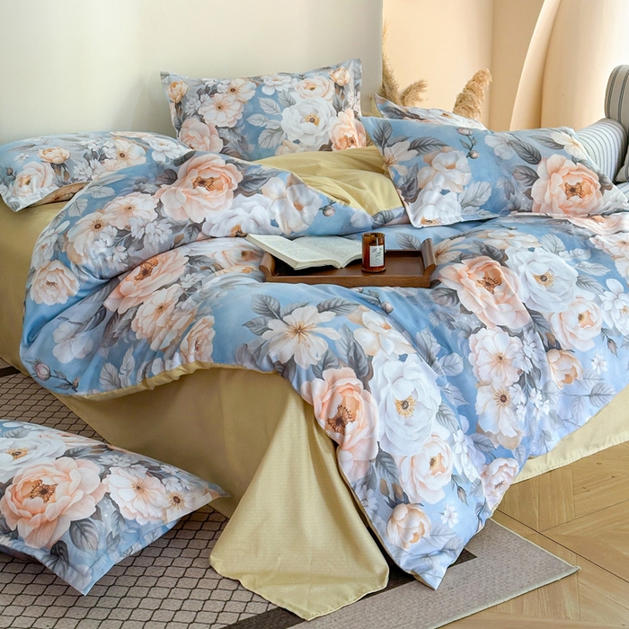 91家纺网 家纺一手货源 找家纺 桔禾家纺 2025新款田园花卉小清新直播加厚植物羊绒四件套高克重磨毛跨境四件套 大量现货 繁花海梦