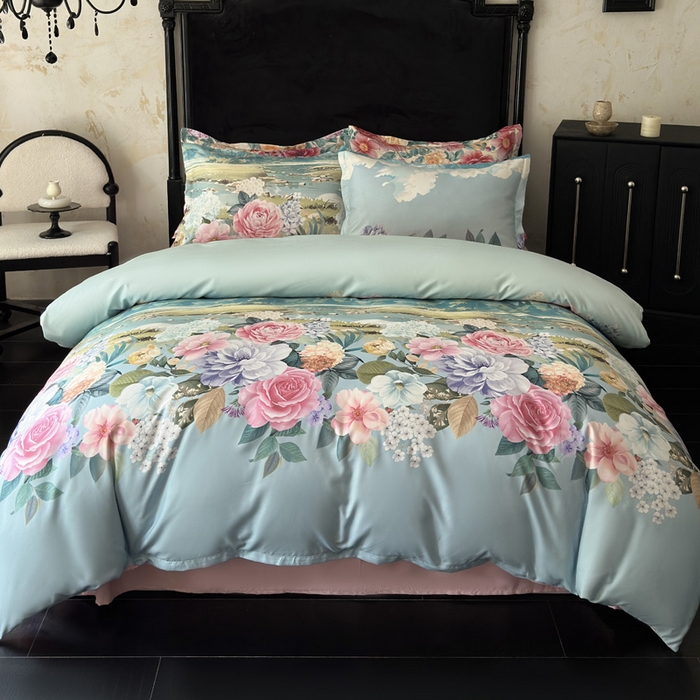 桔禾家纺 2025新款田园花卉小清新直播加厚植物羊绒四件套高克重磨毛跨境四件套 大量现货 花团锦簇