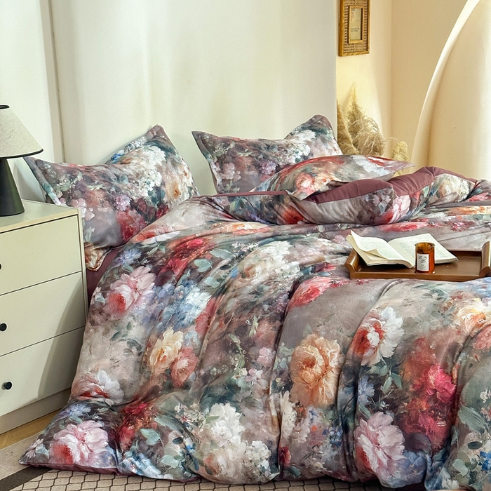 91家纺网 家纺一手货源 找家纺 桔禾家纺 2025新款田园花卉小清新直播加厚植物羊绒四件套高克重磨毛跨境四件套 大量现货 柏林花事