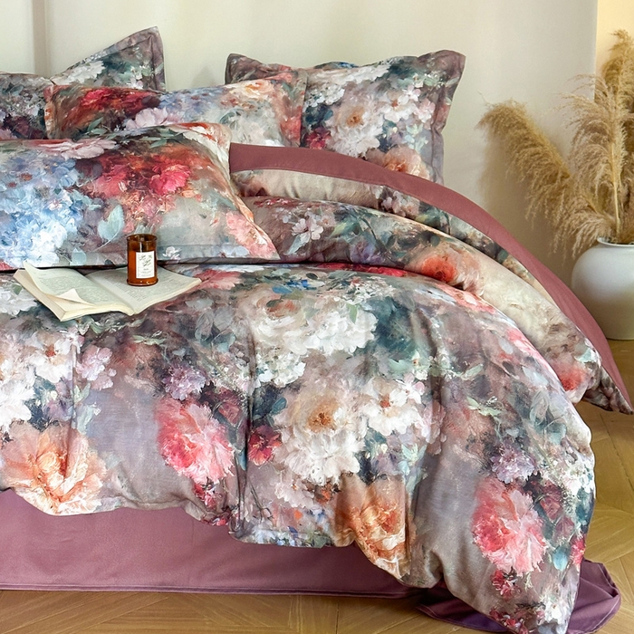 91家纺网 家纺一手货源 找家纺 桔禾家纺 2025新款田园花卉小清新直播加厚植物羊绒四件套高克重磨毛跨境四件套 大量现货 柏林花事