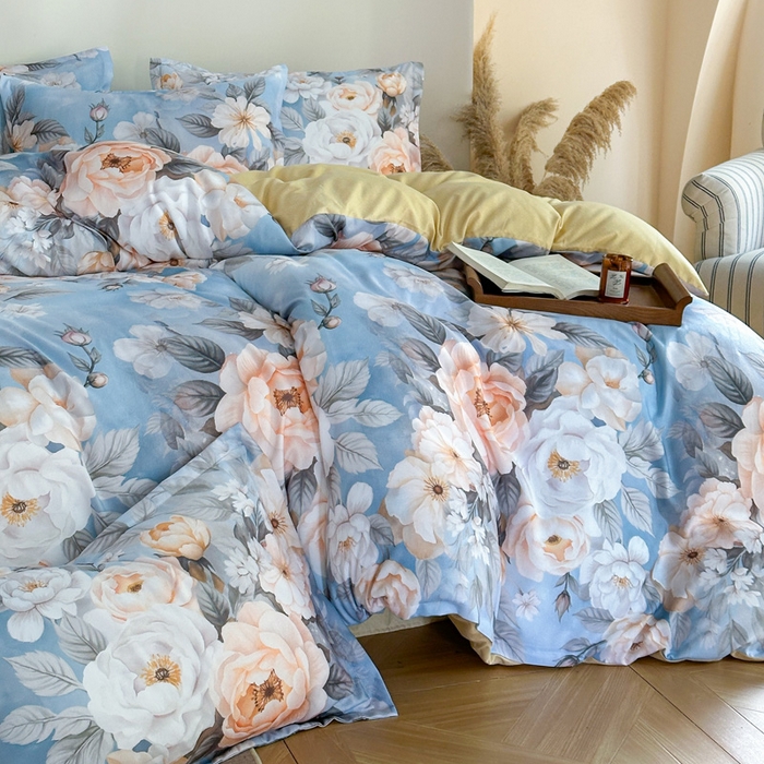 91家纺网 家纺一手货源 找家纺 桔禾家纺 2025新款田园花卉小清新直播加厚植物羊绒四件套高克重磨毛跨境四件套 大量现货 繁花海梦