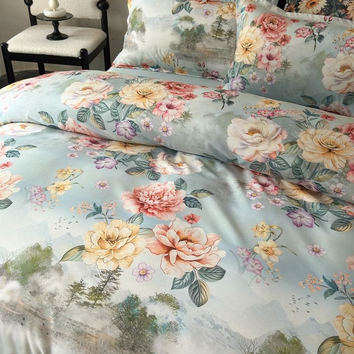 91家纺网 家纺一手货源 找家纺 桔禾家纺 2025新款田园花卉小清新直播加厚植物羊绒四件套高克重磨毛跨境四件套 大量现货 烟雨江南