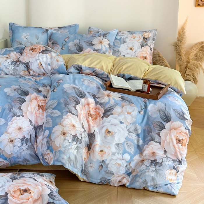 91家纺网 家纺一手货源 找家纺 桔禾家纺 2025新款田园花卉小清新直播加厚植物羊绒四件套高克重磨毛跨境四件套 大量现货 繁花海梦