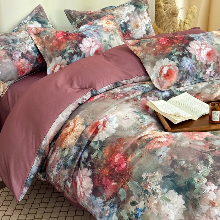 91家纺网 家纺一手货源 找家纺 桔禾家纺 2025新款田园花卉小清新直播加厚植物羊绒四件套高克重磨毛跨境四件套 大量现货 柏林花事