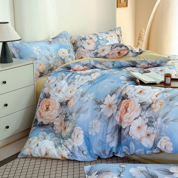 91家纺网 家纺一手货源 找家纺 桔禾家纺 2025新款田园花卉小清新直播加厚植物羊绒四件套高克重磨毛跨境四件套 大量现货 繁花海梦