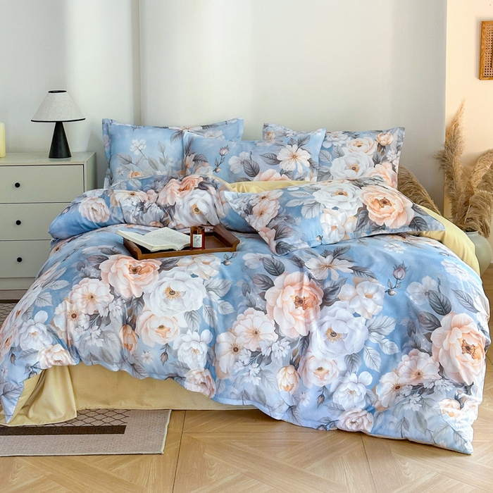 91家纺网 家纺一手货源 找家纺 桔禾家纺 2025新款田园花卉小清新直播加厚植物羊绒四件套高克重磨毛跨境四件套 大量现货 繁花海梦