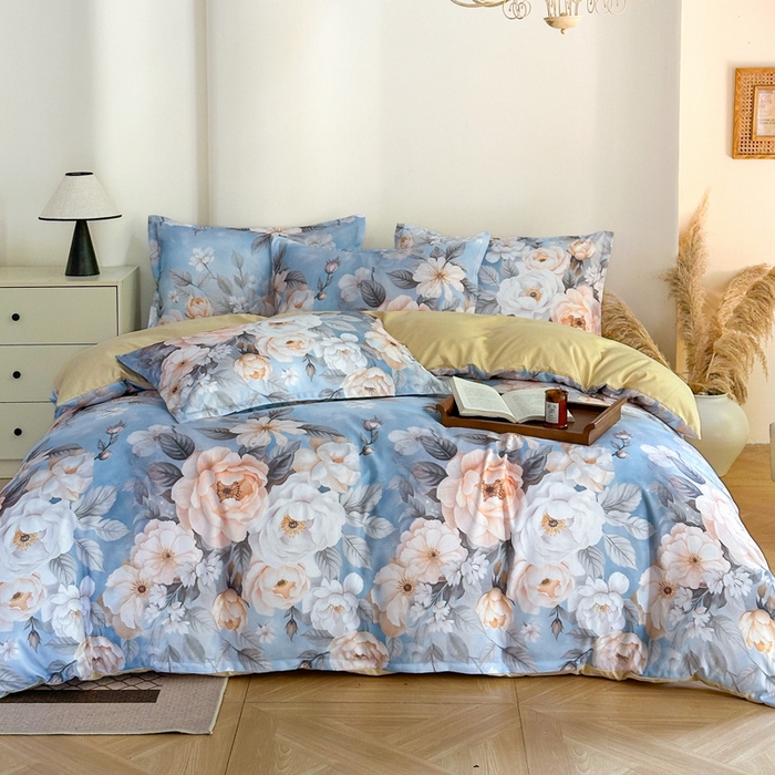 91家纺网 家纺一手货源 找家纺 桔禾家纺 2025新款田园花卉小清新直播加厚植物羊绒四件套高克重磨毛跨境四件套 大量现货 繁花海梦