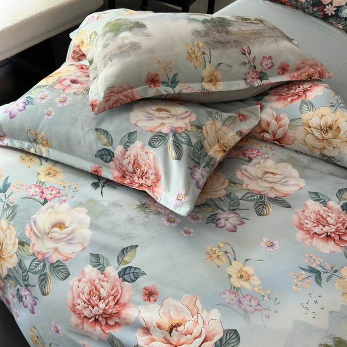 91家纺网 家纺一手货源 找家纺 桔禾家纺 2025新款田园花卉小清新直播加厚植物羊绒四件套高克重磨毛跨境四件套 大量现货 烟雨江南