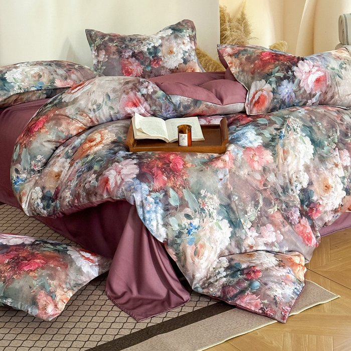 91家纺网 家纺一手货源 找家纺 桔禾家纺 2025新款田园花卉小清新直播加厚植物羊绒四件套高克重磨毛跨境四件套 大量现货 柏林花事