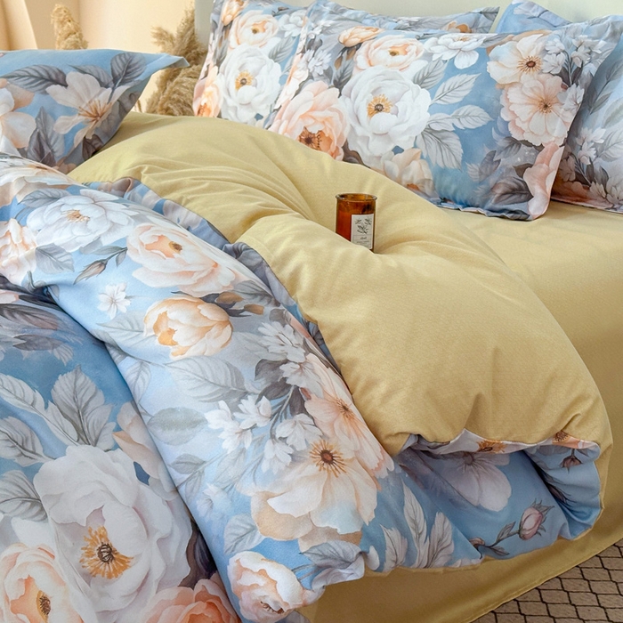 91家纺网 家纺一手货源 找家纺 桔禾家纺 2025新款田园花卉小清新直播加厚植物羊绒四件套高克重磨毛跨境四件套 大量现货 繁花海梦