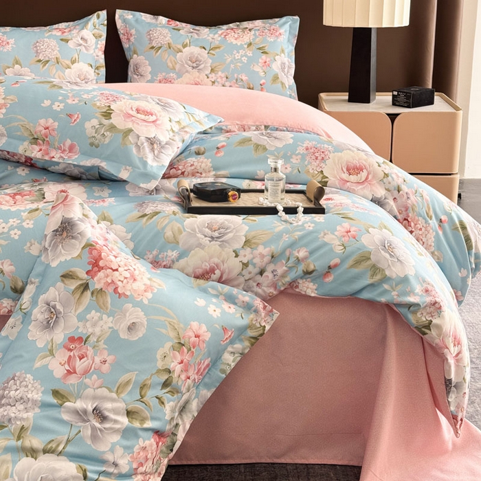 91家纺网 家纺一手货源 找家纺 桔禾家纺 2025新款田园花卉小清新直播加厚植物羊绒四件套高克重磨毛跨境四件套 大量现货 爱情花语