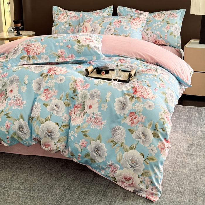 91家纺网 家纺一手货源 找家纺 桔禾家纺 2025新款田园花卉小清新直播加厚植物羊绒四件套高克重磨毛跨境四件套 大量现货 爱情花语