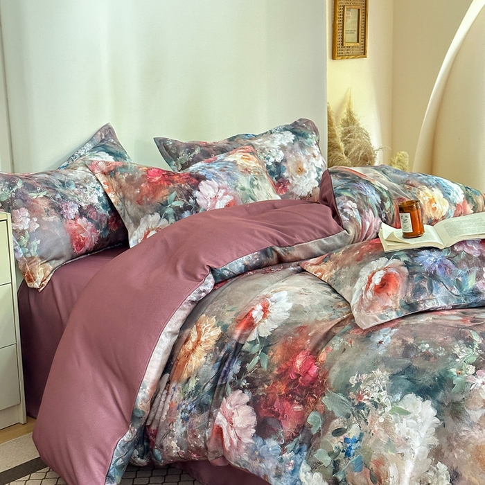 91家纺网 家纺一手货源 找家纺 桔禾家纺 2025新款田园花卉小清新直播加厚植物羊绒四件套高克重磨毛跨境四件套 大量现货 柏林花事