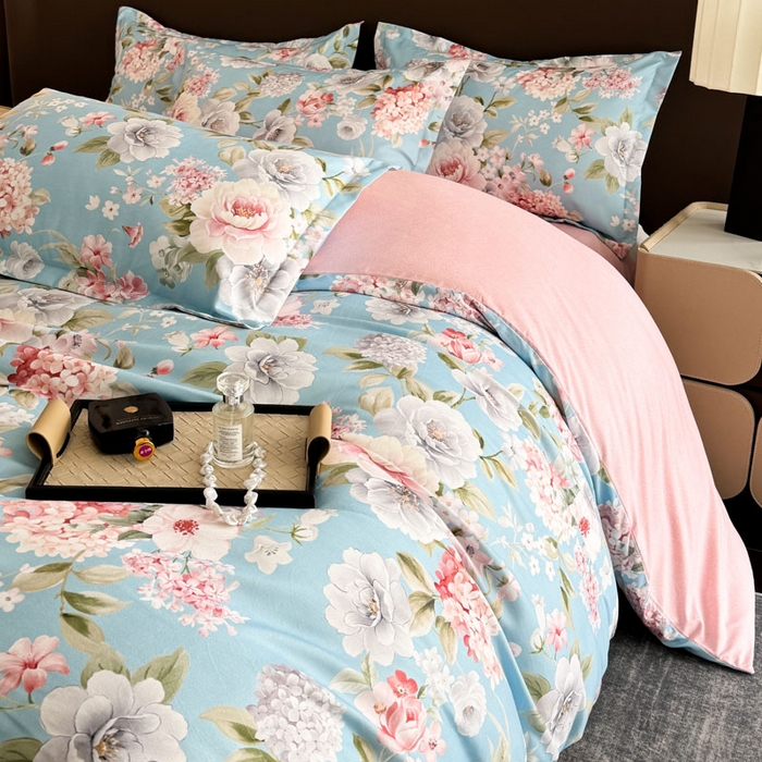 91家纺网 家纺一手货源 找家纺 桔禾家纺 2025新款田园花卉小清新直播加厚植物羊绒四件套高克重磨毛跨境四件套 大量现货 爱情花语