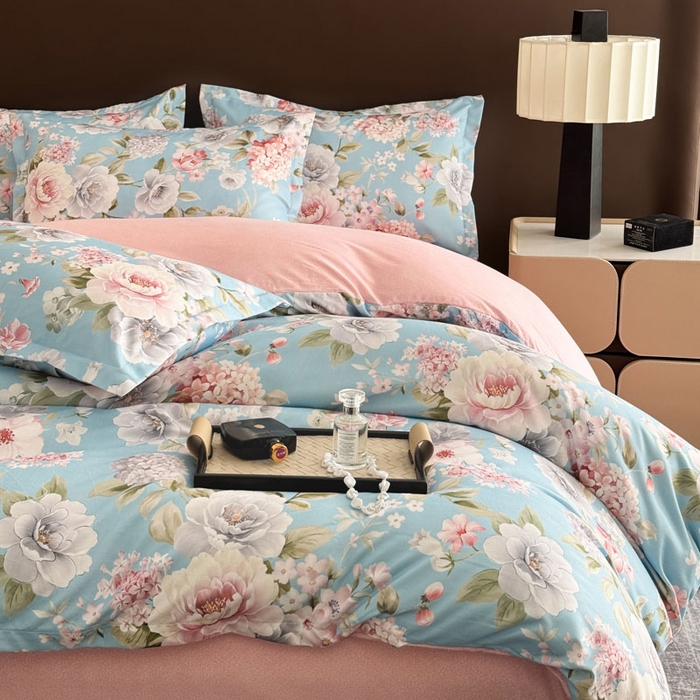 91家纺网 家纺一手货源 找家纺 桔禾家纺 2025新款田园花卉小清新直播加厚植物羊绒四件套高克重磨毛跨境四件套 大量现货 爱情花语