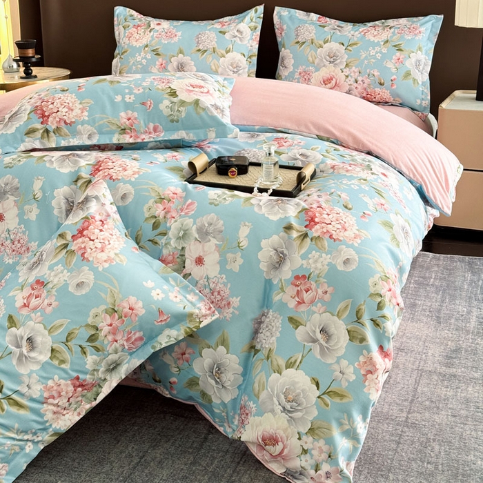 91家纺网 家纺一手货源 找家纺 桔禾家纺 2025新款田园花卉小清新直播加厚植物羊绒四件套高克重磨毛跨境四件套 大量现货 爱情花语