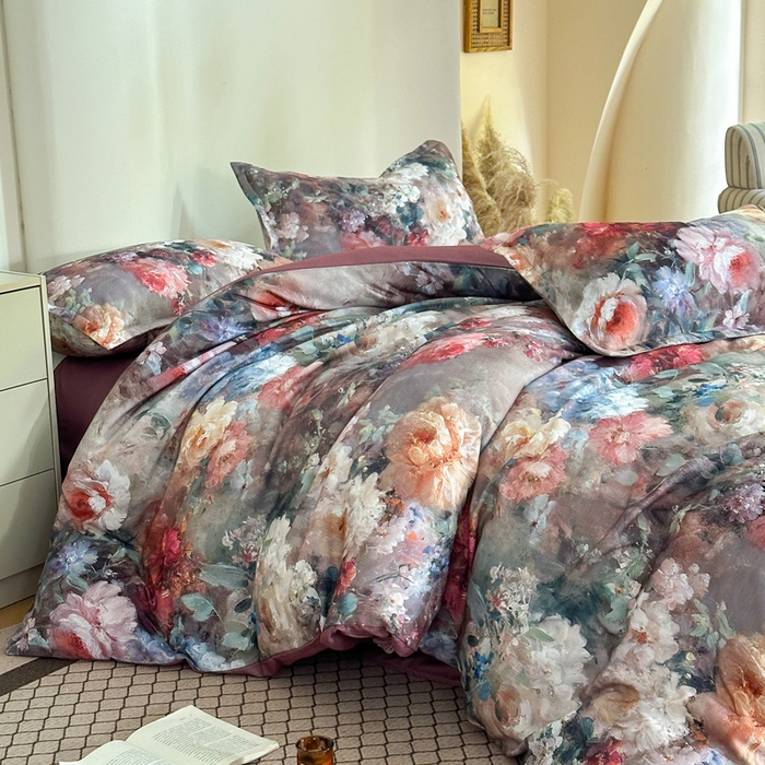 91家纺网 家纺一手货源 找家纺 桔禾家纺 2025新款田园花卉小清新直播加厚植物羊绒四件套高克重磨毛跨境四件套 大量现货 柏林花事