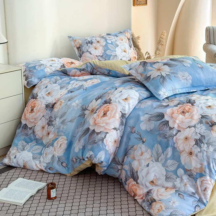 91家纺网 家纺一手货源 找家纺 桔禾家纺 2025新款田园花卉小清新直播加厚植物羊绒四件套高克重磨毛跨境四件套 大量现货 繁花海梦