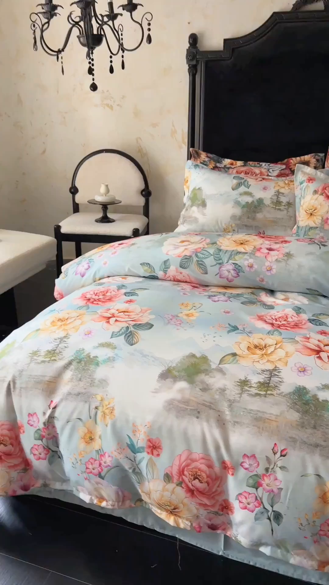 91家纺网 家纺一手货源 找家纺 桔禾家纺 2025新款田园花卉小清新直播加厚植物羊绒四件套高克重磨毛跨境四件套 大量现货 烟雨江南