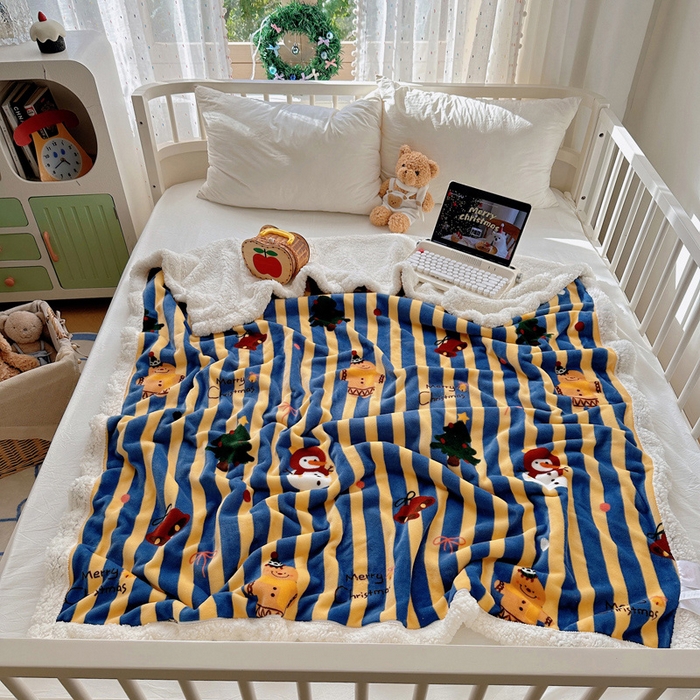 91家纺网 家纺一手货源 找家纺 桃子家居 2025新款A类ins圣诞新年秋冬限定款加厚牛奶绒羊羔绒毛毯多功能毯 绒毛毯-MT圣诞雪人蓝