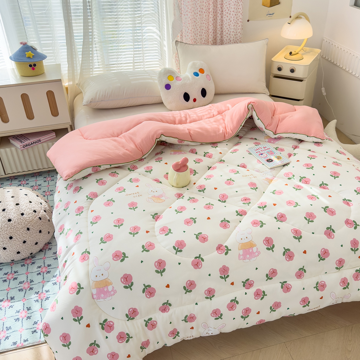 91家纺网 家纺一手货源 找家纺 （总）桔禾家纺 2025新款水洗双层纱纤维被春秋被冬被被芯