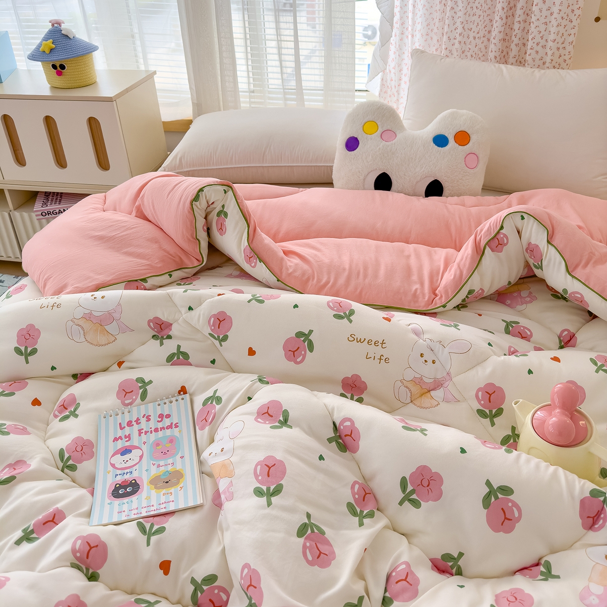 91家纺网 家纺一手货源 找家纺 （总）桔禾家纺 2025新款水洗双层纱纤维被春秋被冬被被芯